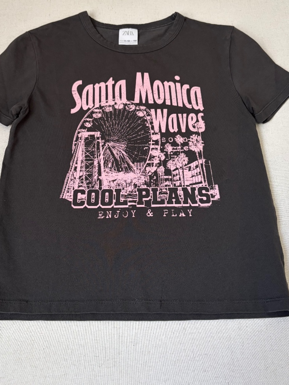 Zara Black & Pink Santa Monica T-shirt Size 11-12